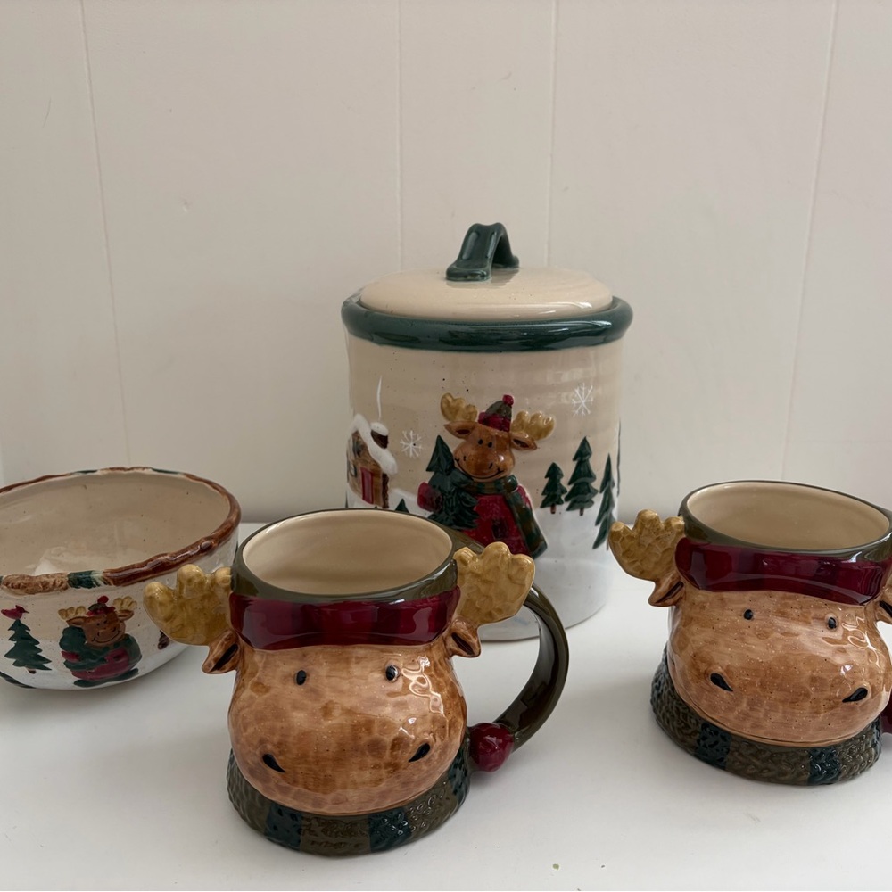St. Nicholas Square Christmas Set Festive Reindeer Moose Mug and Cookie Canister - Picture 6 of 6